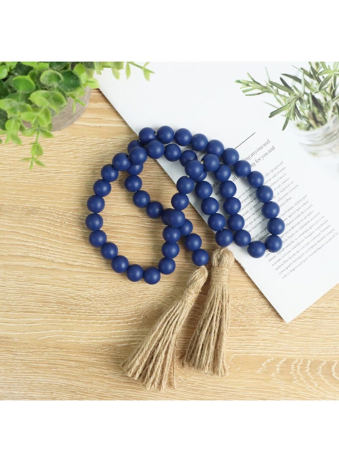 Meplait 39in Wood Bead Garland Farmhouse with Tassels,Versatile Prayer Beads Boho Chic Wall Hanging Home Decor (Navy Blue) - Image 2